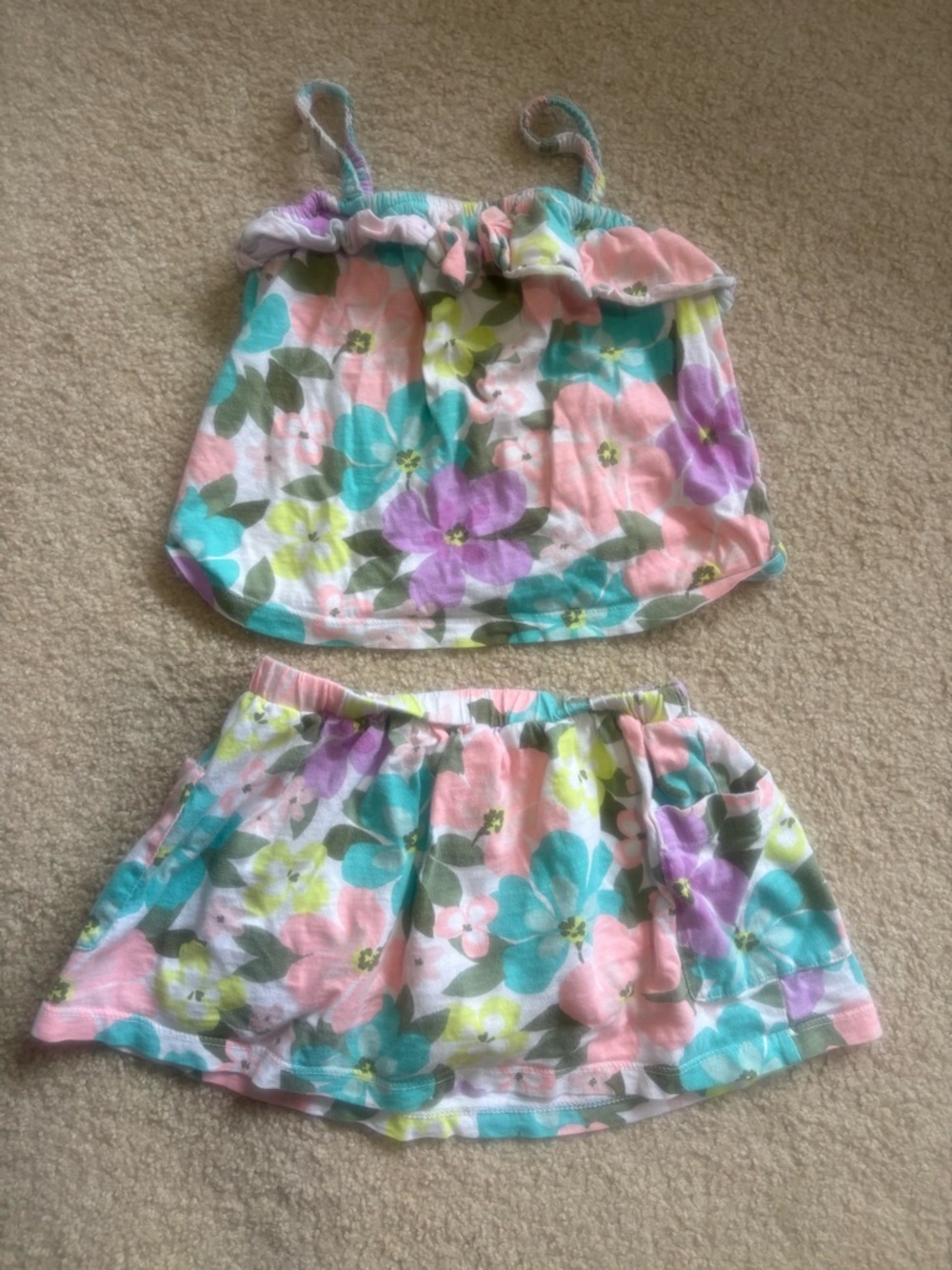 Carter’s Girls Floral Two-Piece Tank & Skirt Set - Pink, Aqua, Purple 3T